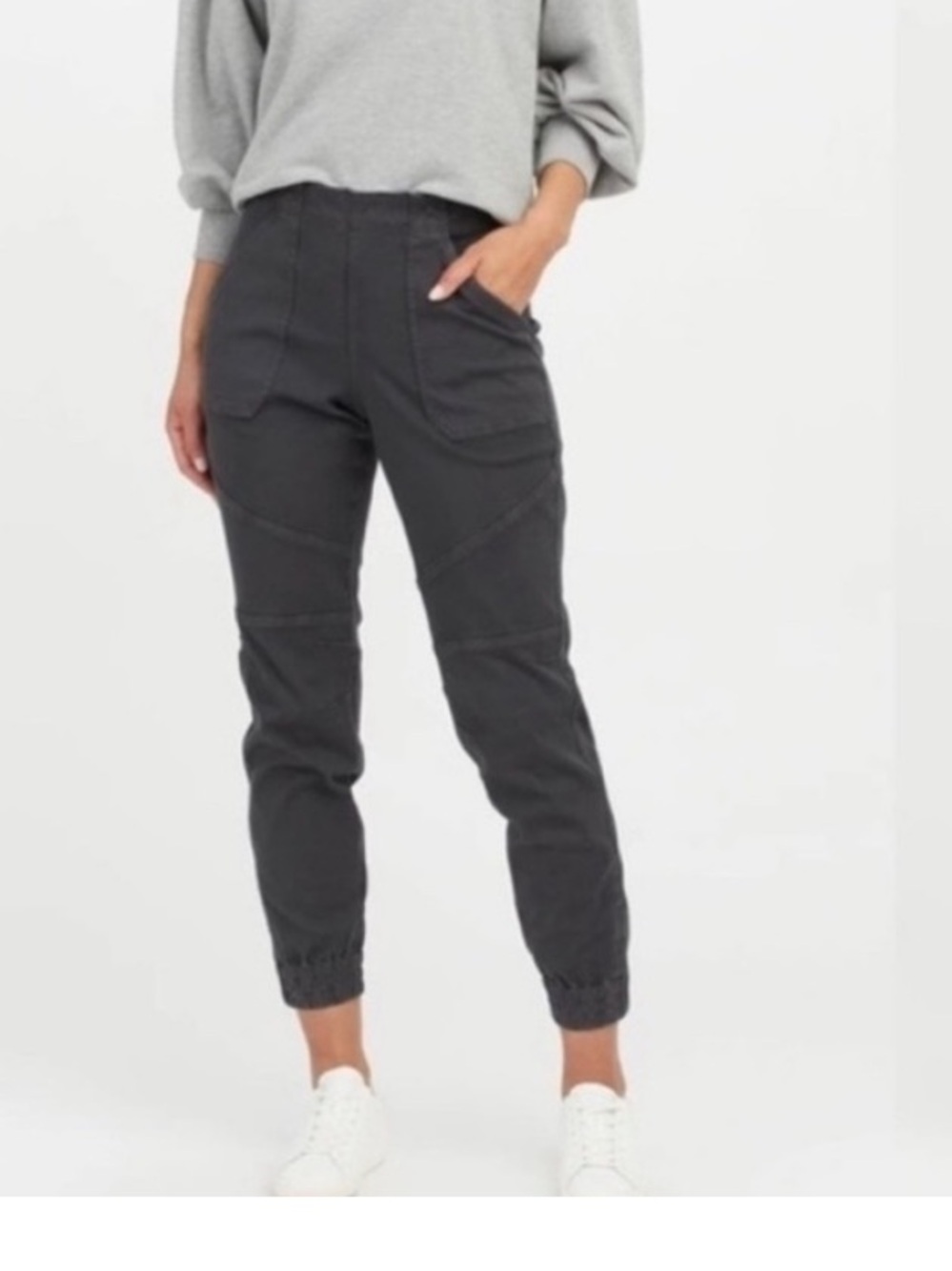 Spanx Stretch Twill Cargo Jogger Pants Washed Stretch Black Gray Size Large